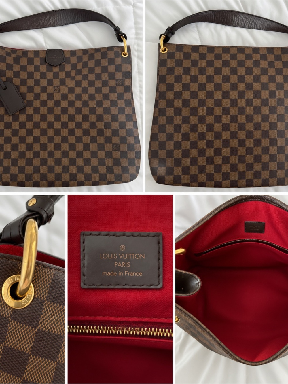 Louis Vuitton Damier Ebene Shoulder Bag with Red Interior